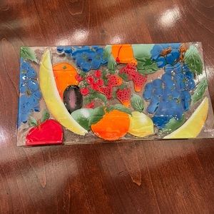 Wm. McGrath Fused Art fruit tray, multi colored, fused glass technique, EUC